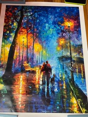 Vibrant Evening Stroll Canvas Art Print - Blue & Orange